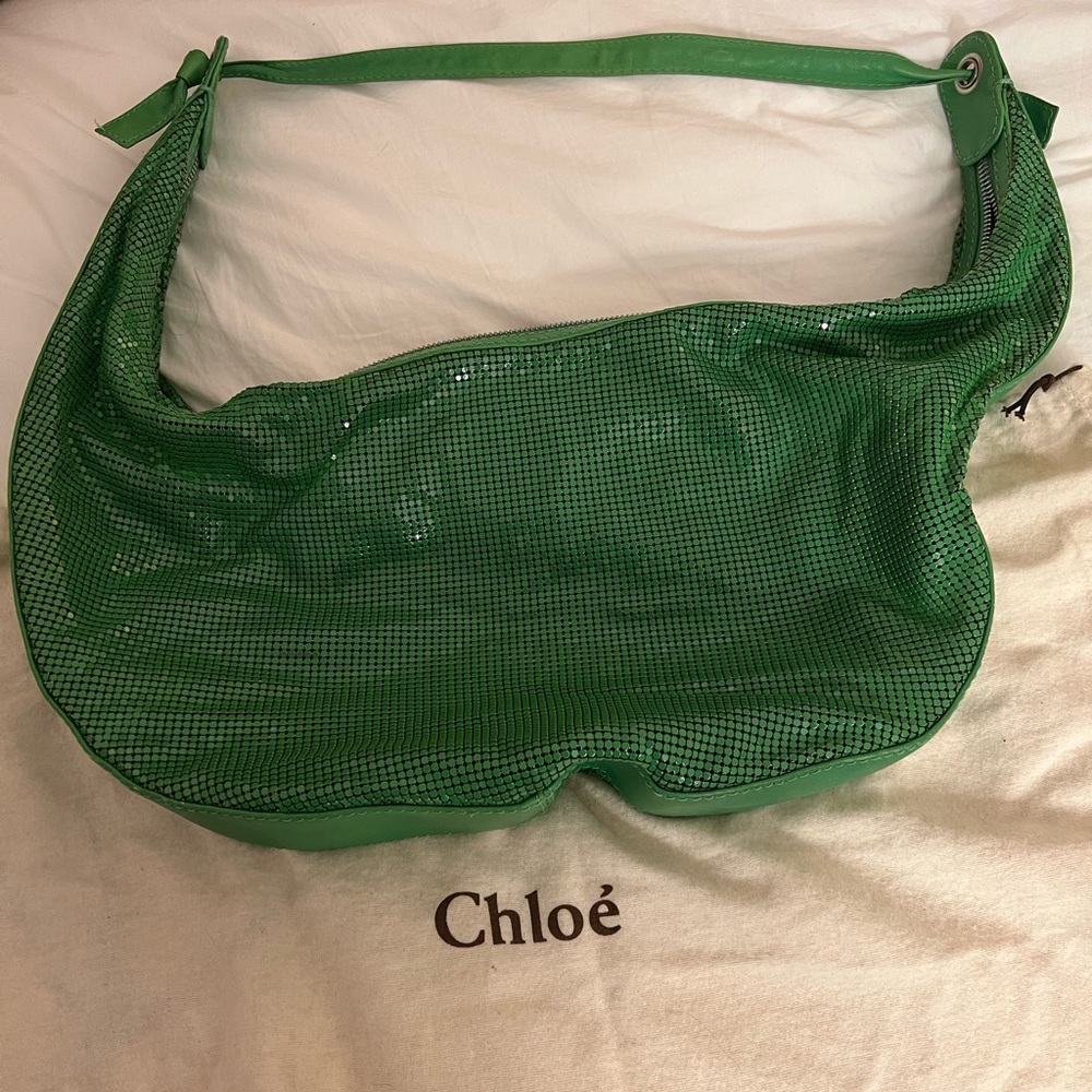 Chloe Rare Green Metal Mesh hobo bag